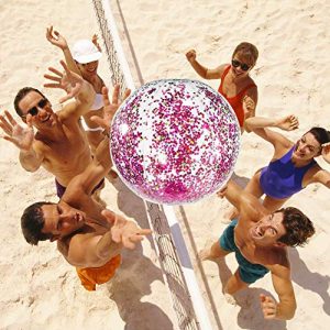 Upgraded Glitter Beach Ball with Confetti Glitters,2 Pack Inflatable Beach Ball Confetti (16 inch&24 inches) Beach Balls Bulk, Outdoor Beach Pool Toys for Adults Kids(Gold)