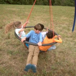 HearthSong Outdoor Hanging Vortex Spinning Ring Swing with Sky Dome Stand Special - Backyard Playground Equipment - Multiple Children - Approx. 8' x 17.7' (Stand), Blue