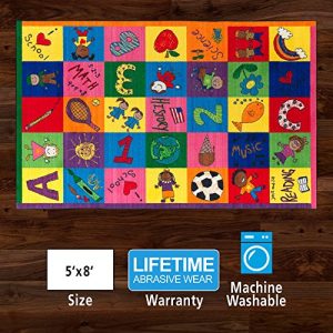 Flagship Carpets CE194-28W Multi Primary Pictures Rug, Brighten Up Any Classroom, Washable Value Collection, Children's Classroom Educational Carpet, Kids School, 5' x 8'