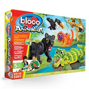 Bloco Toys Tropical Rainforest Animals | STEM Toy | Panther, Caiman, Sloth, Tamarin & Toucan | DIY Educational Building Construction Set (220 Pieces)