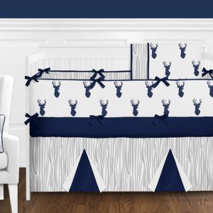 Sweet Jojo Designs 3-Piece Navy Blue White and Gray Woodland Deer Print Boys Childrens Full/Queen Bedding Set
